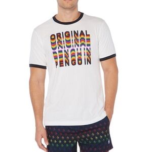 NEW Original Penguin Pride Rainbow Logo T-Shirt Bright White Tee Size Large L